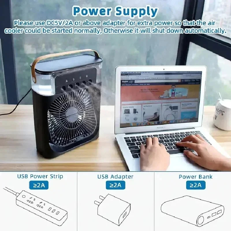 Portable 3-in-1 Humidifier Fan and Air Conditioner with USB